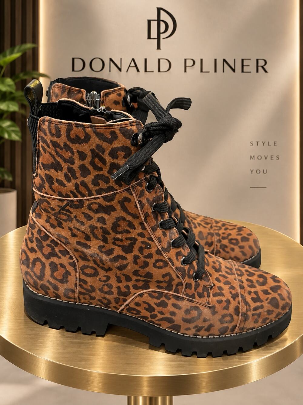 Donald J Pliner Ease Leopard Suede Leather Lace Up Combat Boots 7M